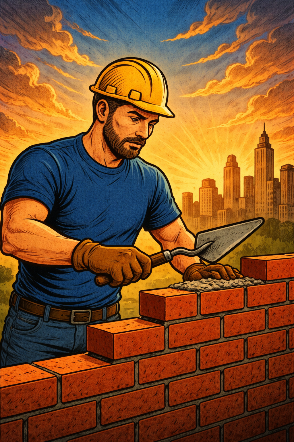 budowanie życia cegła po cegle – mężczyzna budujący mur jako symbol konsekwencji