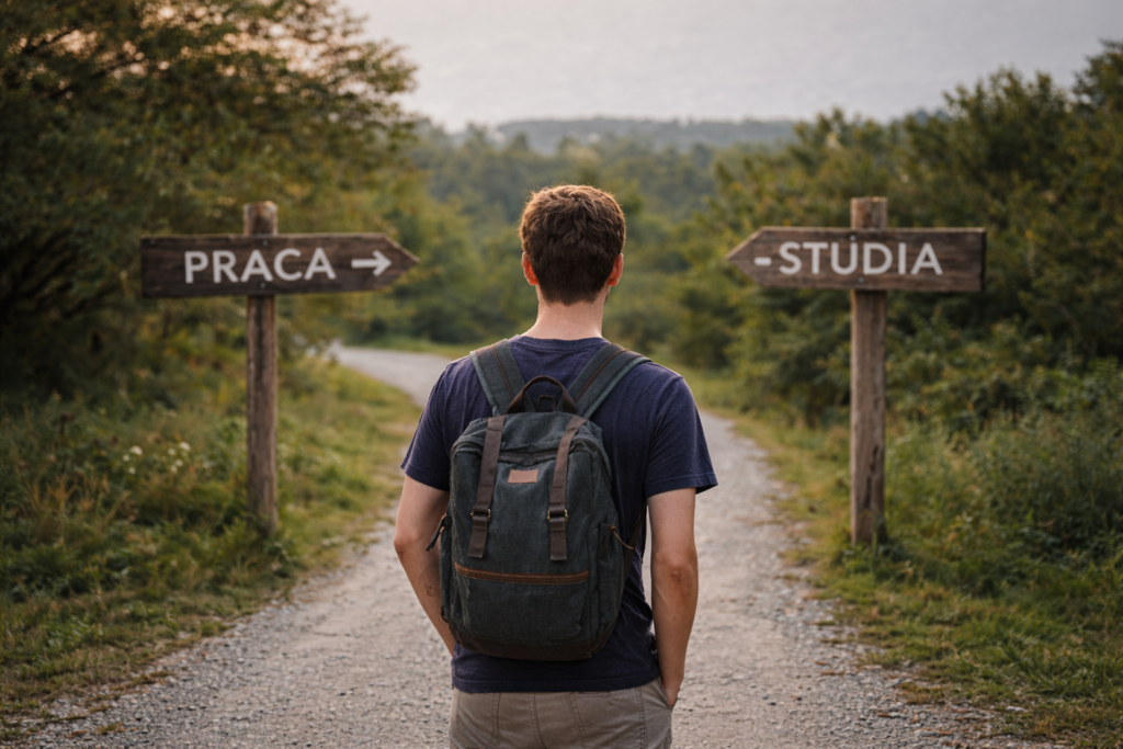co robić po szkole gdy nie masz pomysłu na siebie – młody mężczyzna stojący na rozdrożu